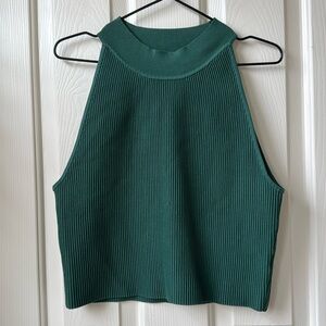 Aritzia Babaton Sculpt Knit Mockneck Halter Crop Top XL Green